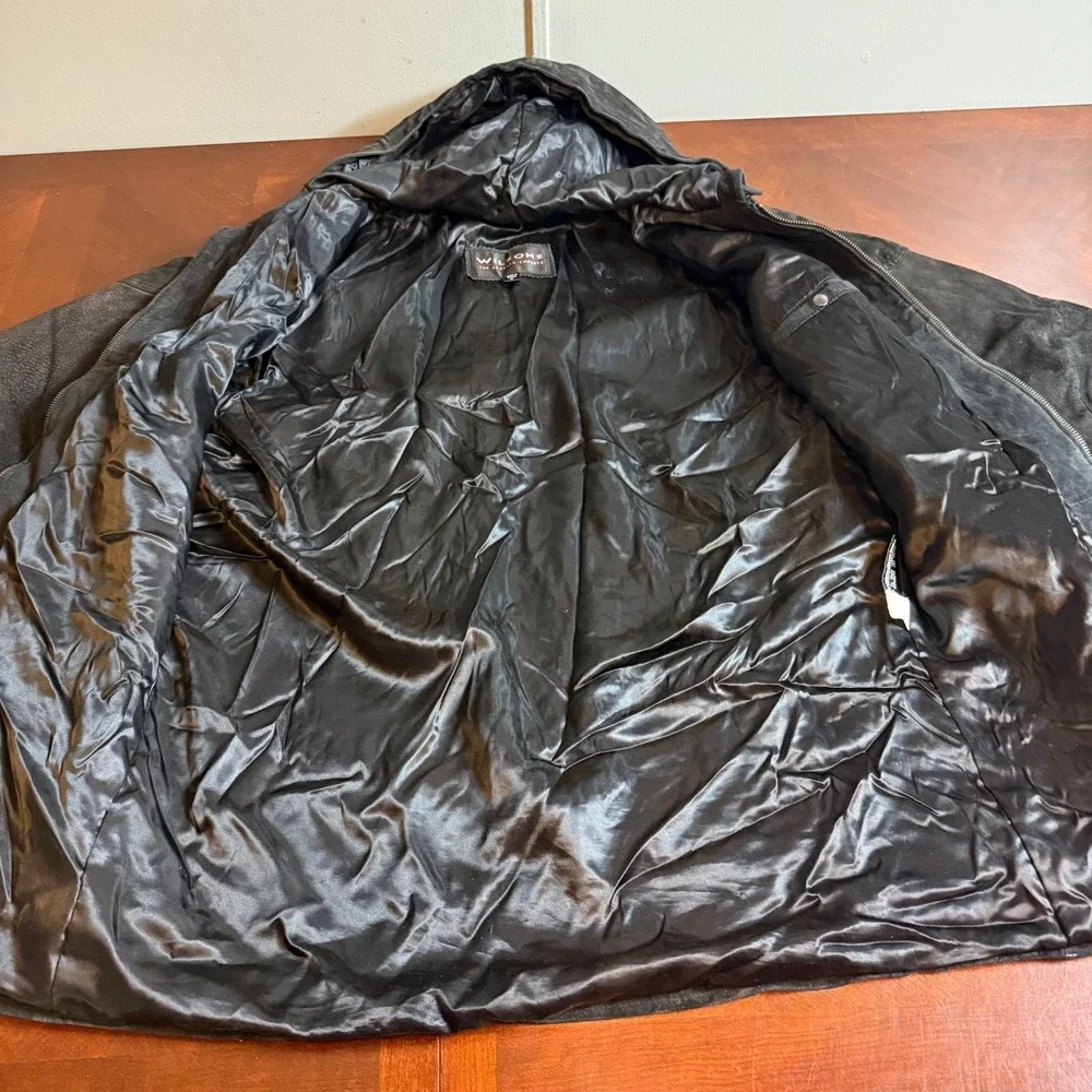 Vintage Wilsons Leather Black‎ Hooded Parka Jacket Mens Medium 90s